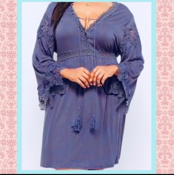 Hayden L.A. Dresses & Skirts - NWT Blue Crochet Boho Jersey Dress 2X